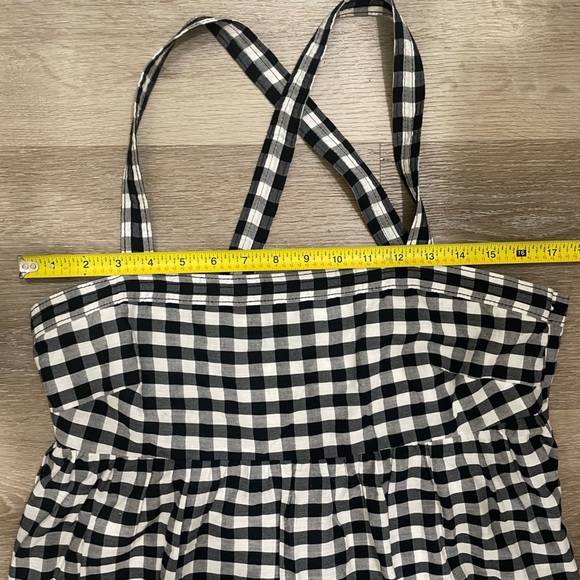 J. Crew Black and White Ruffled Gingham Criss Cross Midi Dress Size 10 - Picture 14 of 17
